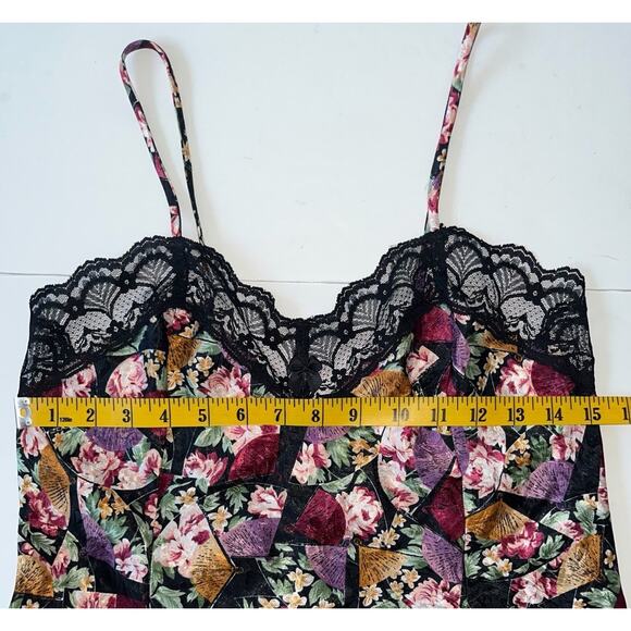 LA Intimates Satin Slip Dress S Black Floral Lace Y2K Mini Coquette Romantic - Picture 2 of 8